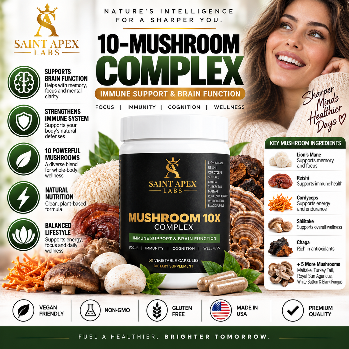 Mushroom Complex 10X Immune Support and Brain Function by Supliful