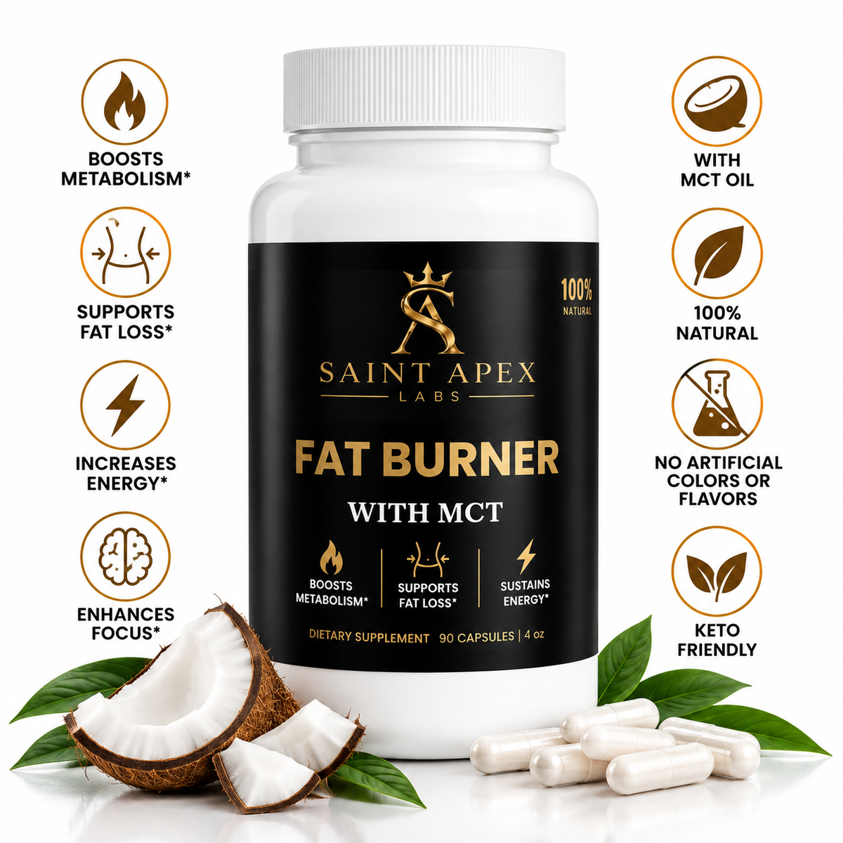 Fat Burner With MCT And Vitamins For Metabolic Support And Weight Loss by Supliful