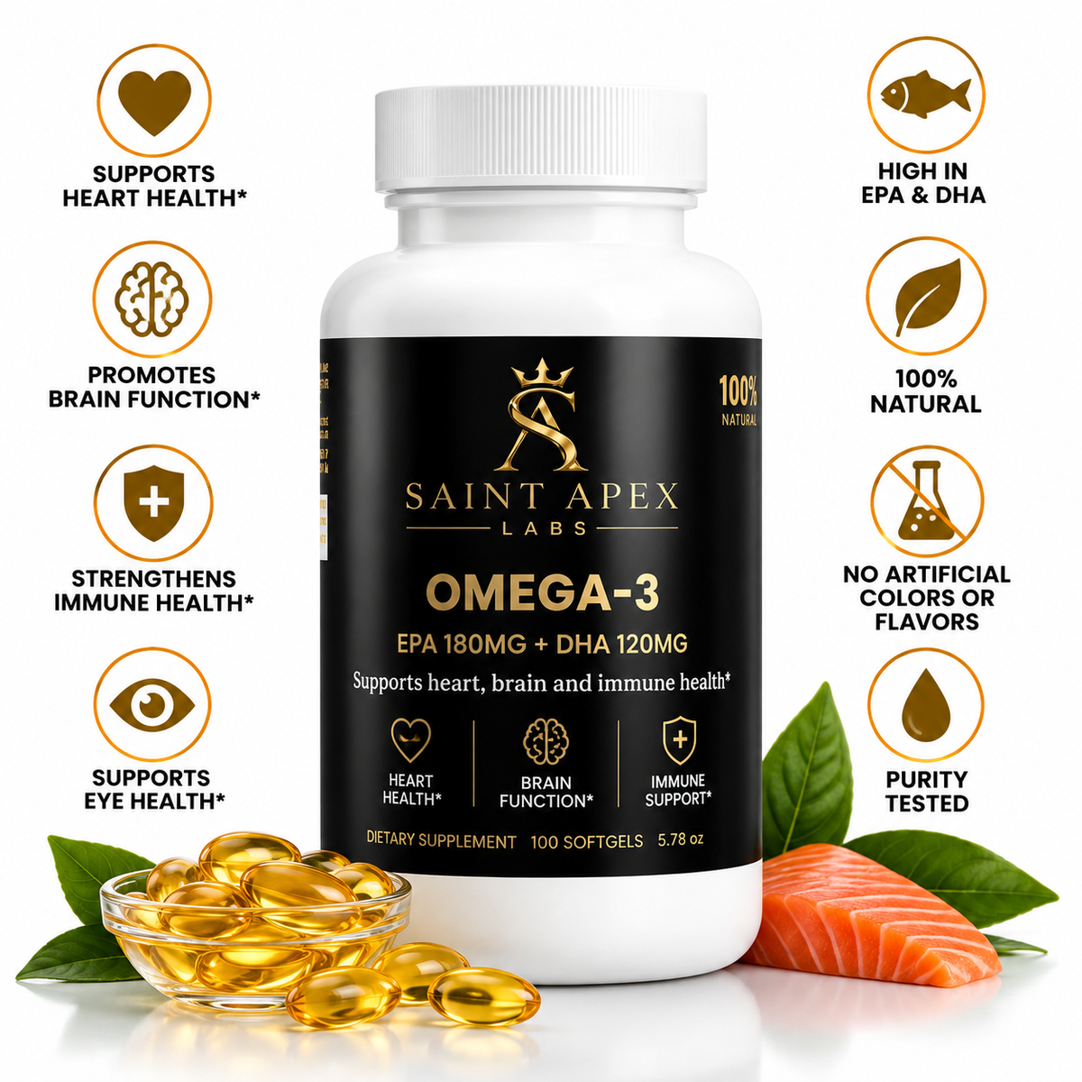 Omega-3 + Vitamin E combines ultra-pure fish oil with the antioxidant power of Vitamin E by Supliful
