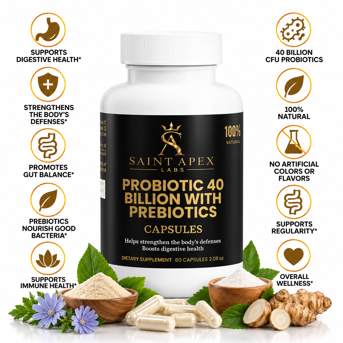 Multi Strain Probiotic 40 Billion With Prebiotics For Gut Health by Supliful