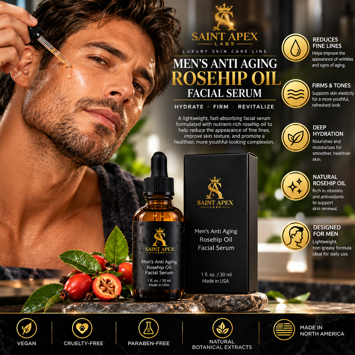 Men's Anti Aging Rosehip Oil Facial Serum by BLANKA