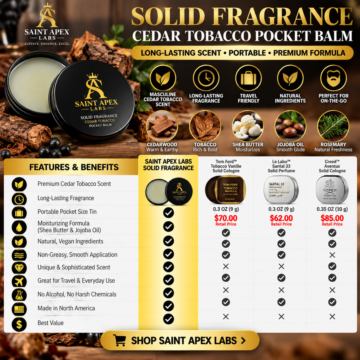 Solid Fragrance Cedar Tobacco Pocket Balm by BLANKA