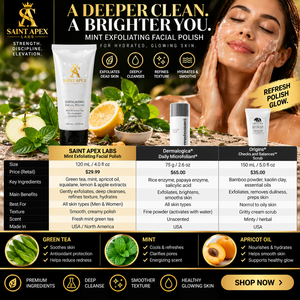 Mint Exfoliating Facial Polish For Hydrated Glowing Skin With Green Tea by BLANKA