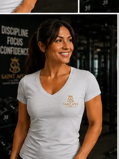 Women's Performance V Neck Raglan T Shirt Moisture Wicking Gold Logo by Printify