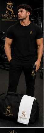 Black Garment Dyed Relaxed Fit Cotton T Shirt With Gold Chest Logo by Printify