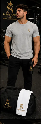 Black Garment Dyed Relaxed Fit Cotton T Shirt With Gold Chest Logo by Printify