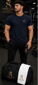 Black Garment Dyed Relaxed Fit Cotton T Shirt With Gold Chest Logo by Printify