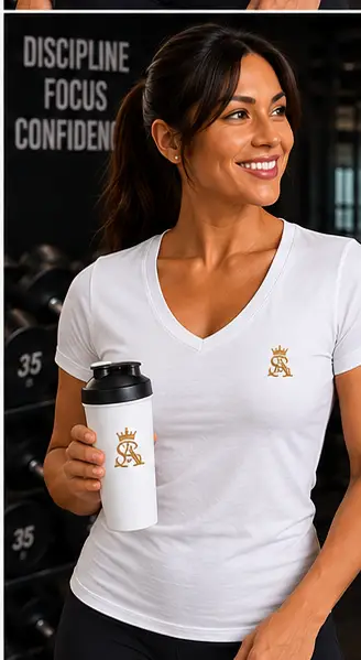 Women's Performance V Neck Raglan T Shirt Moisture Wicking Gold Logo by Printify