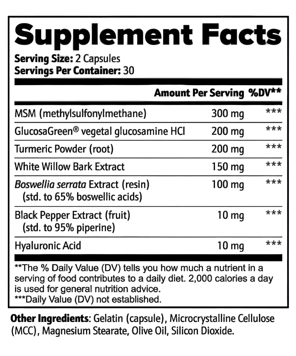 Joint Support with MSM Glucosamine HCl Turmeric Boswellia Serrata by Supliful