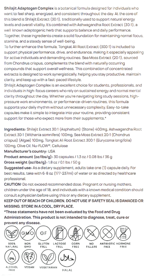 Shilajit Adaptogen Complex Saint Apex Labs Energy Stamina Vitality by Supliful