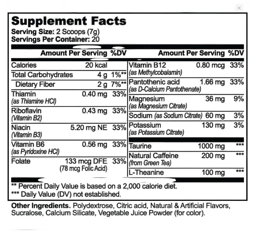 Energy Powder Sugar Free Formula For Smooth Sustained Focus (Fruit Punch ) by Supliful
