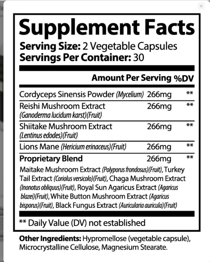 Mushroom Complex 10X Immune Support and Brain Function by Supliful