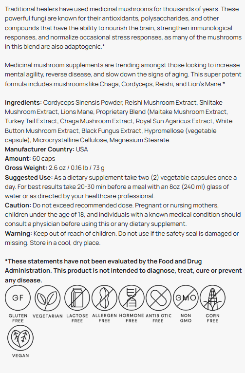 Mushroom Complex 10X Immune Support and Brain Function by Supliful