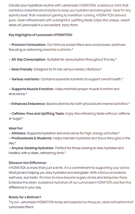 Hydration Powder With Electrolytes For Optimal Hydration (Lemonade) by Supliful