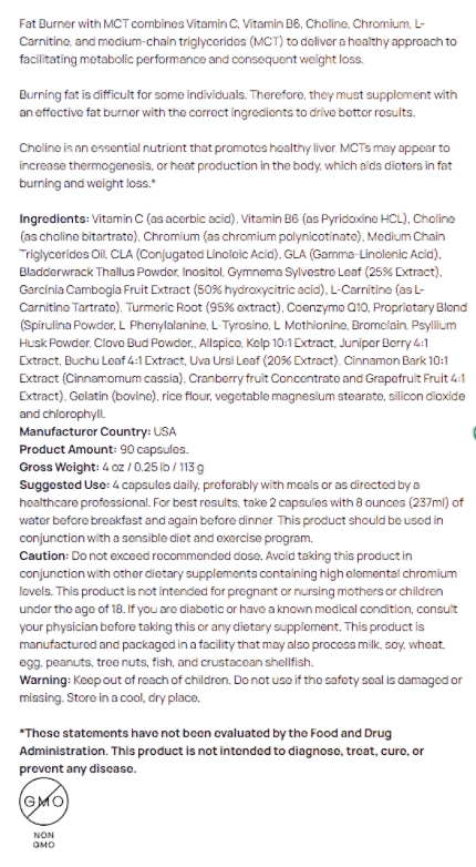Fat Burner With MCT And Vitamins For Metabolic Support And Weight Loss by Supliful