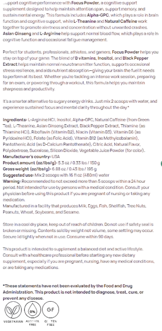 Saint Apex Labs Focus Powder Sour Grape Cognitive Supplement by Supliful